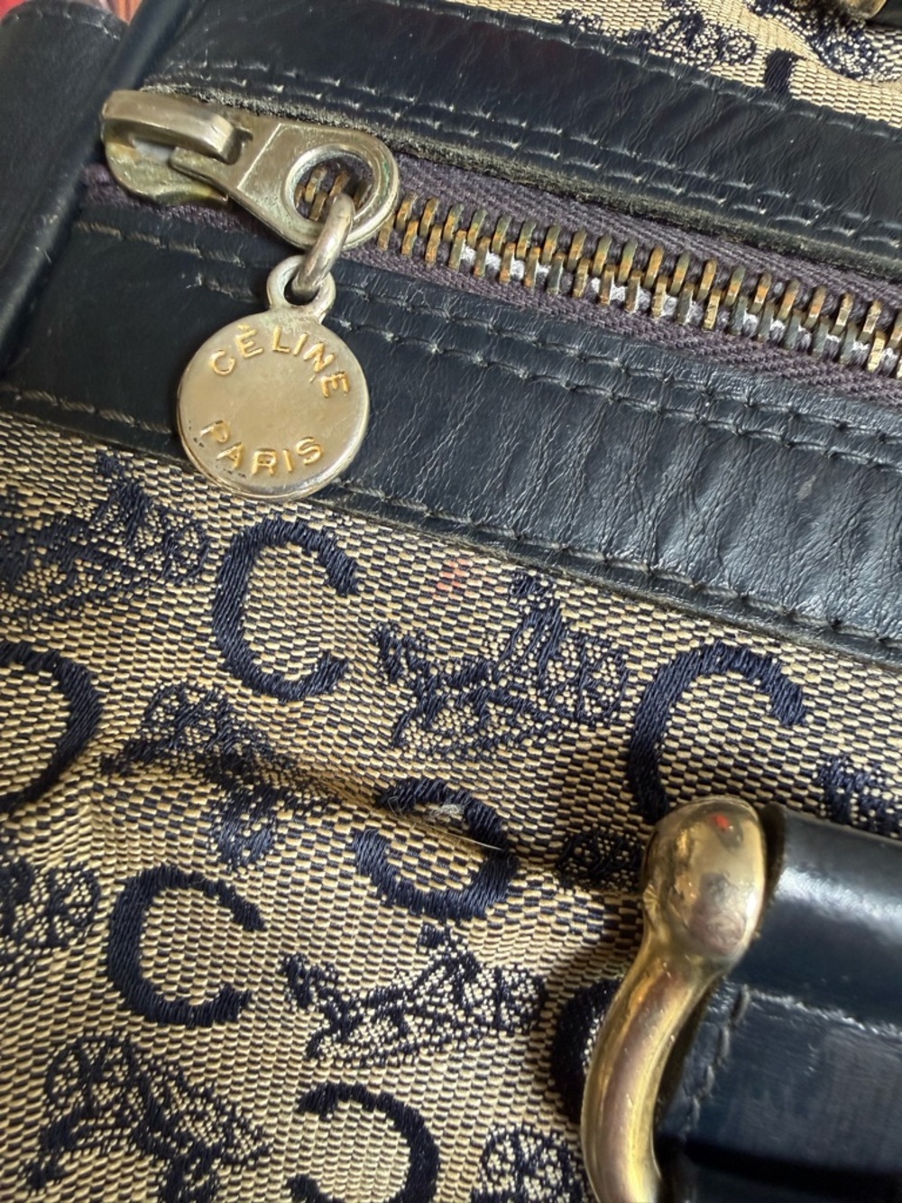 Celine Vintage Navy Leather Trim Monogram Satchel with Navy Blue Leather Lining - Picture 3 of 16